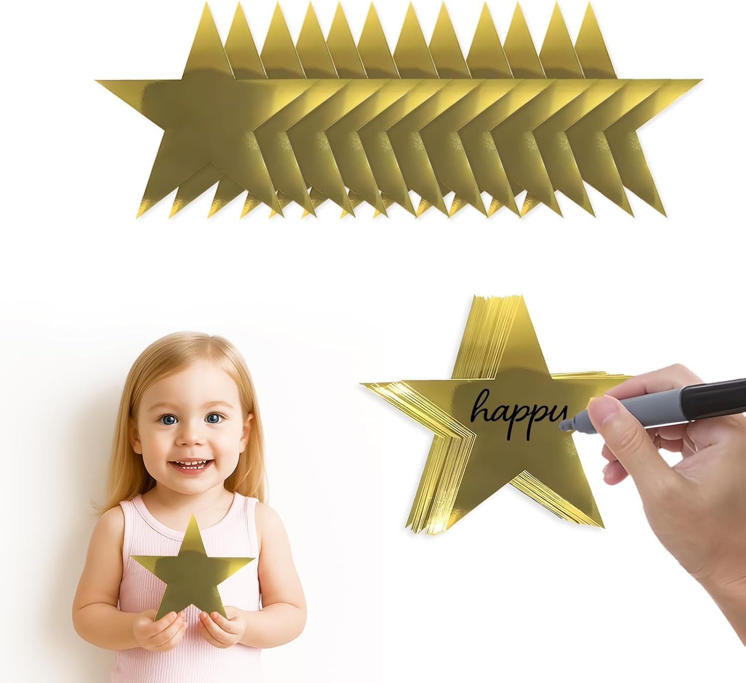 Gold Star Cutouts,50PCS Star Cutouts, 6" Double Printed Paper Stars,Cardboard for DIY Party Decorations, Wall Décor, Birthdays, Weddings,Graduation Party Decoration