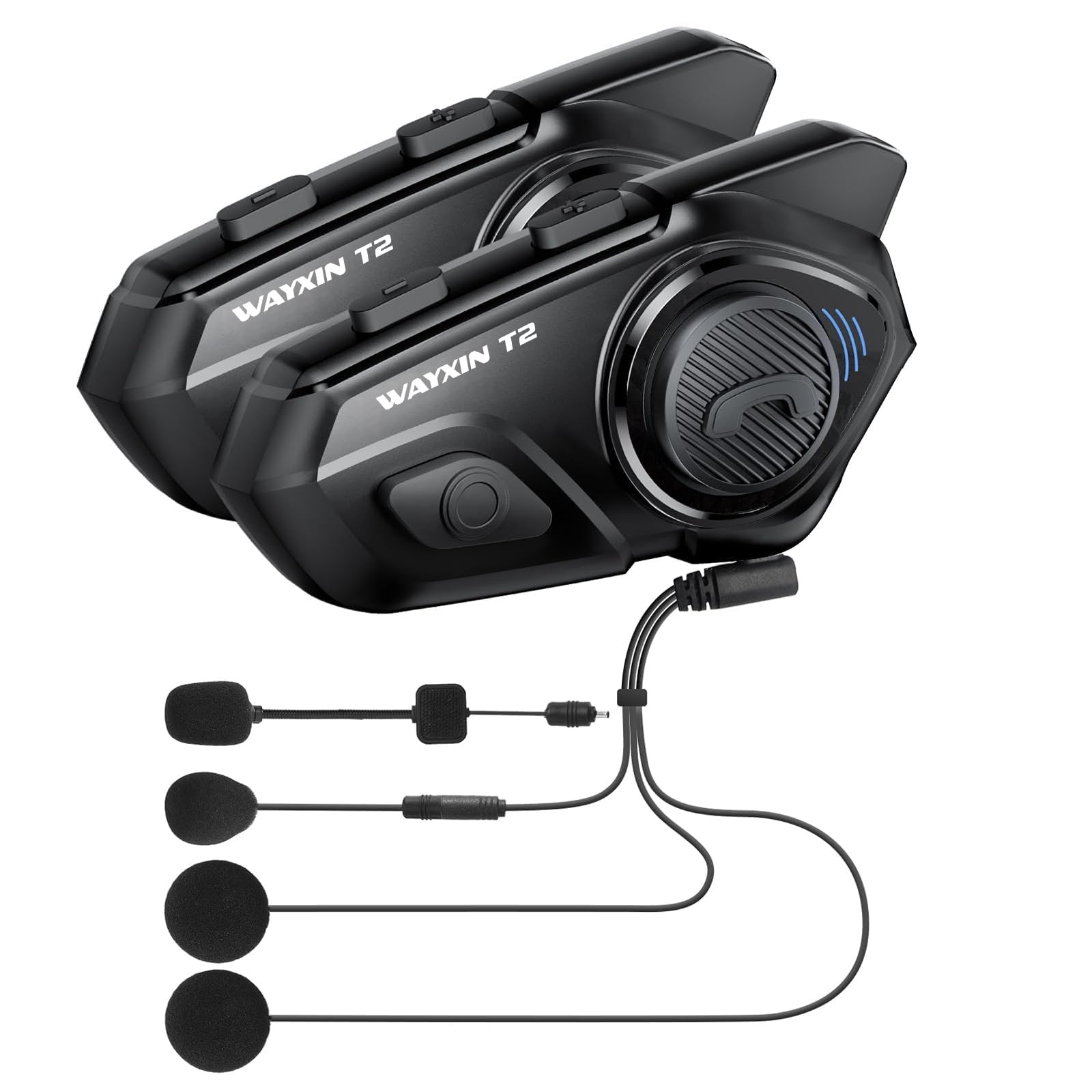 T2 Interfono Moto Auricolare 300M Sistema di Comunicazione con Wireless Bluetooth 5.1 IPX7 Impermeabile Cancellazione del Rumore DSP&CVC HiFi/Voce AI Interphone Casco Moto Auricolare