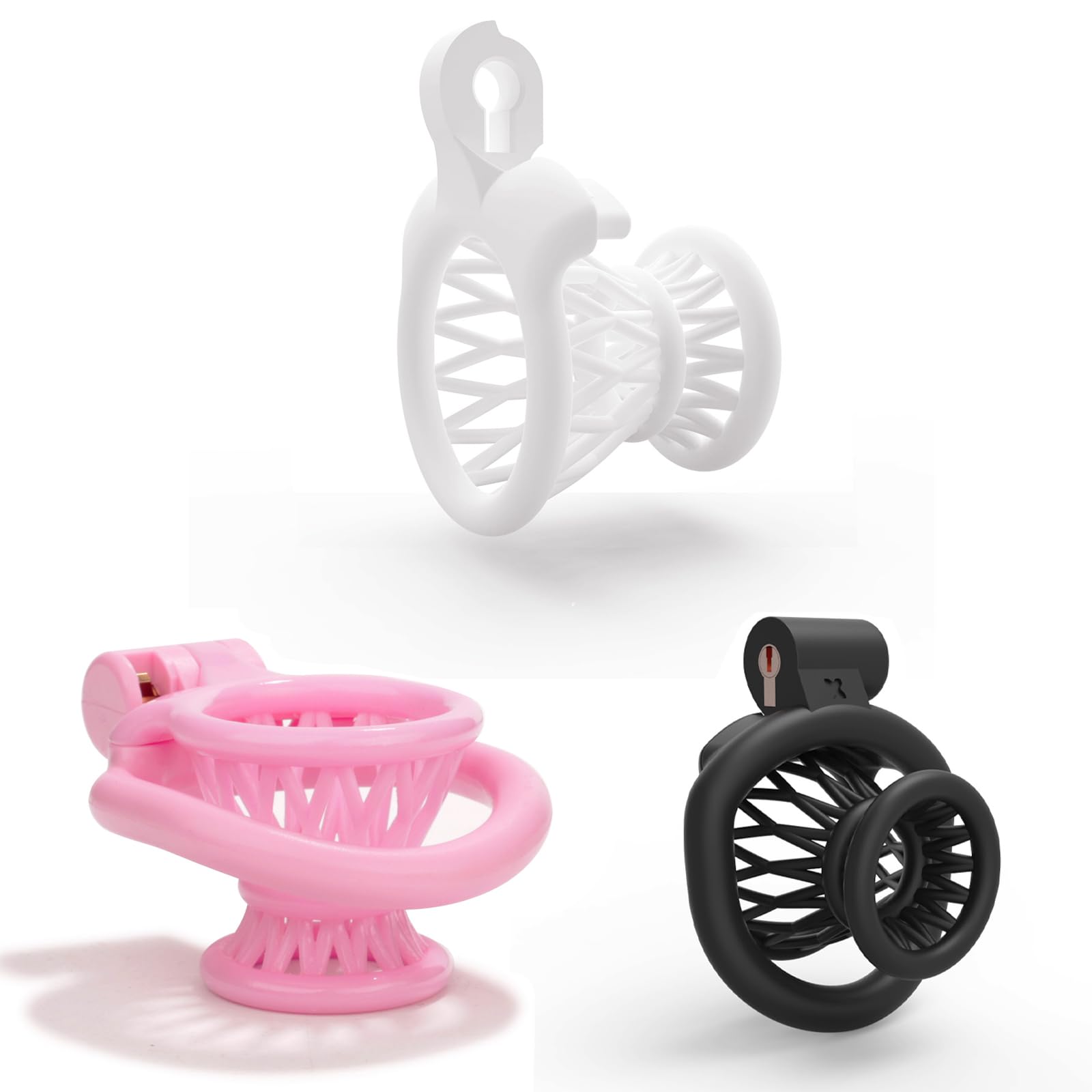 Seckoe Nylon Belüftung Peniskäfig Set mit Cockringe Extrem Chastity Cage Male Pink Penis Cage Penis Käfig Sissy Cock Cage Flat SM Bondage Keuschheitsgürtel Sexspielzeug für Männer（Rosa）