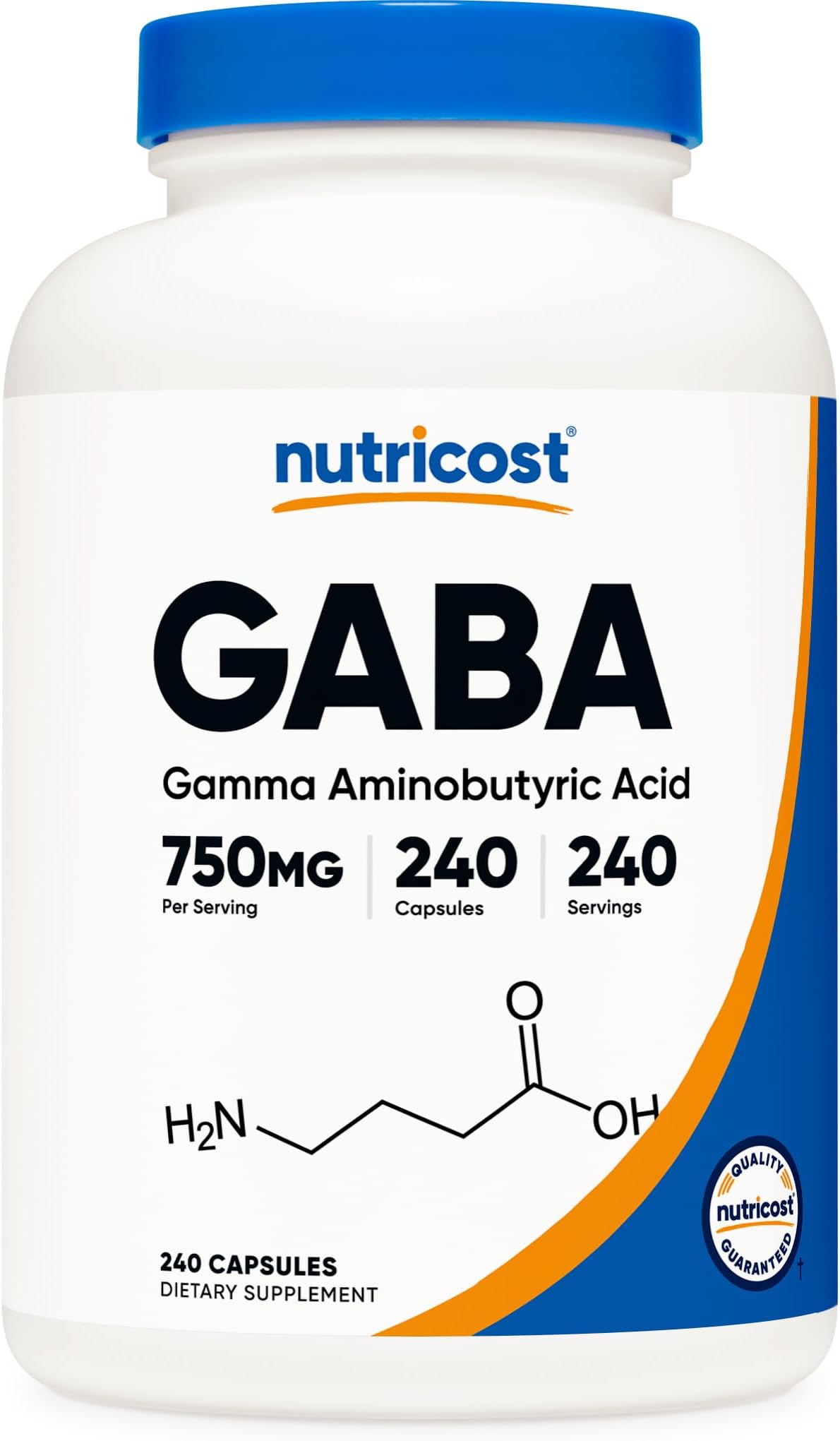 GABA (Gamma Aminobutyric Acid) 750mg, 240 Capsules - Non-GMO, Gluten Free