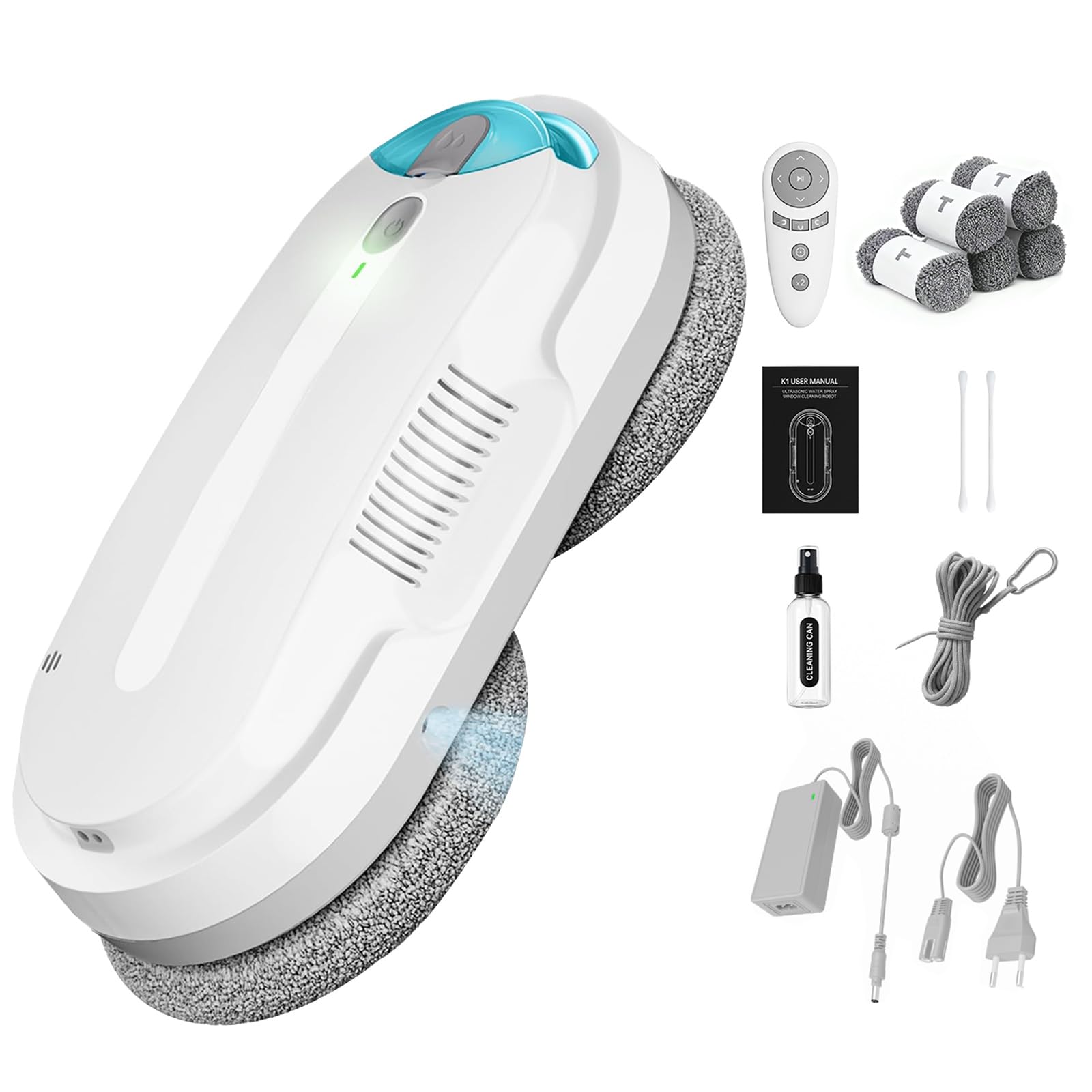 Robot Lavavetri,doppia elica4800-6400pa Robot Lavavetri Automatico con Doppio Getto D'acqua,3 Modalità di Pulizia,Rilevamento Intelligente dei Bordi,Telecomandoe 10 Panni