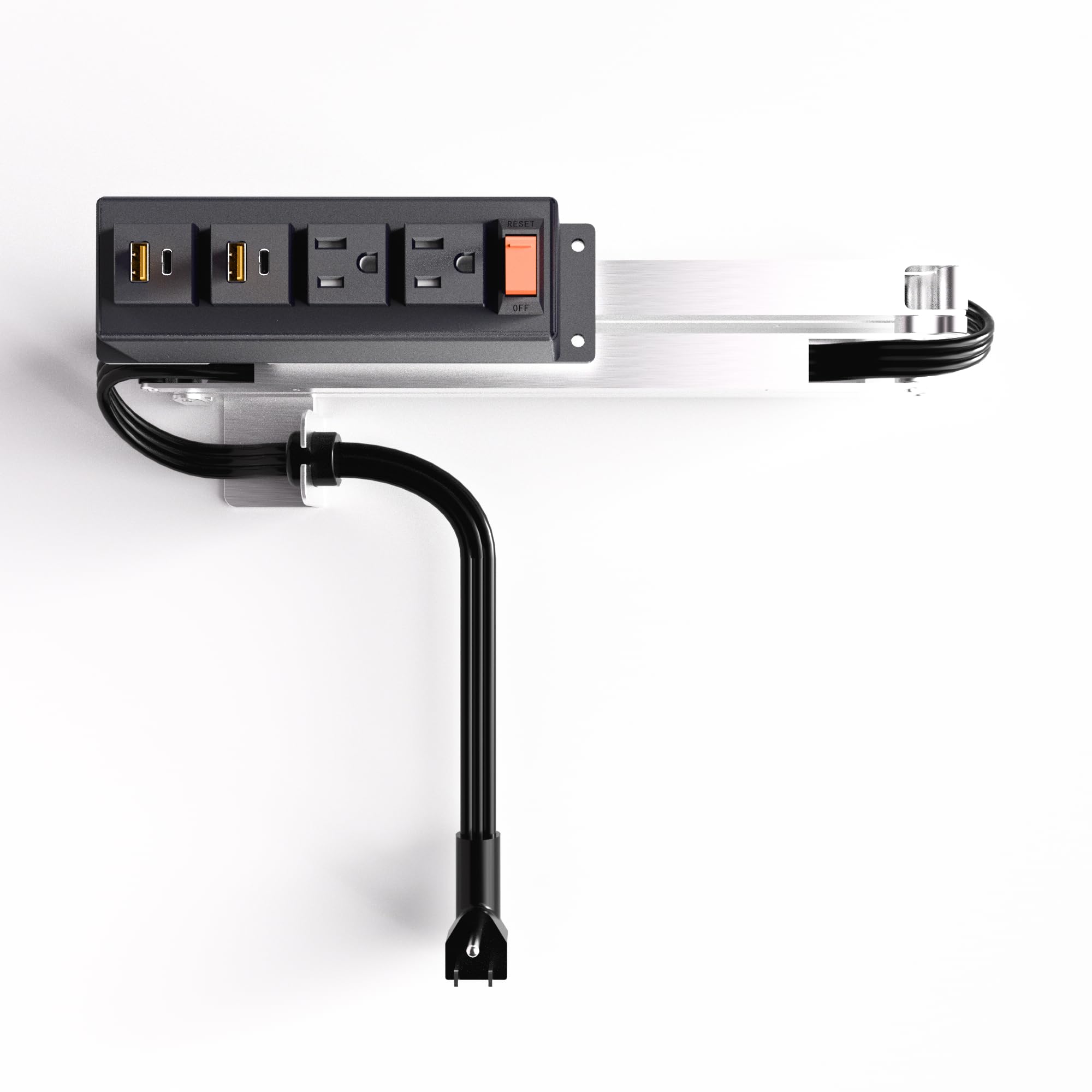 Drawer Outlet Kit with PD 20W USB-C Charging Station(2), AC(TR)(15Amp) Outlets(2), (14 AWG) Power Cable, Aluminum Cord Management Arm for Wide Drawer Bathroom Kitchen Bedroom Offices Cabinets(Black)