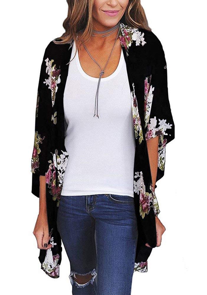 Camisunny Women Chiffon Printed Cardigan Kimono Robe Tops Beach Bikini Cover up Blouse