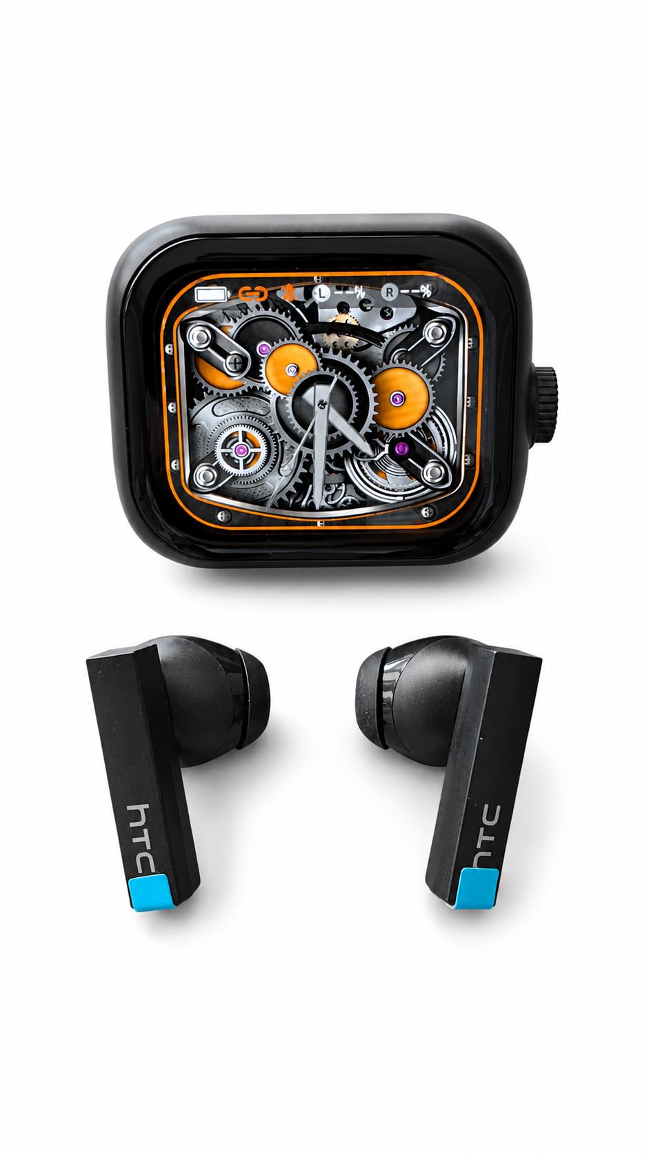 HTC NE40 AI Translation Auricolari wireless con custodia touchscreen, Bluetooth 6.0, nero