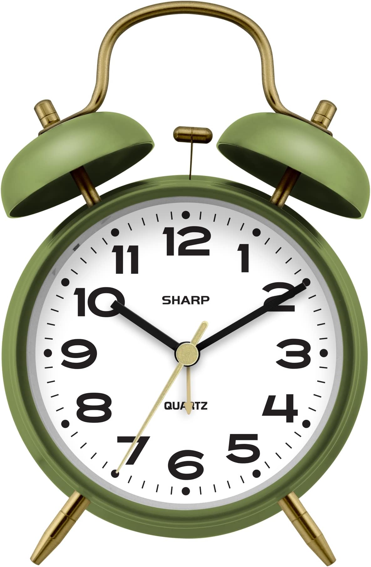 Twin Bell Alarm Clock, Loud Alarm Great for Heavy Sleepers - Stylish Matte Finish with Rustic Bronze Accents, Battery Operated (Matte Sage)