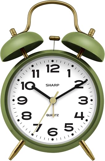 Sharp Twin Bell Alarm Clock for Heavy Sleepers, 4 Inch, Matte Sage | Extra loud metal bell alarm