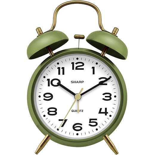 Sharp Matte Sage Twin Bell Alarm Clock
