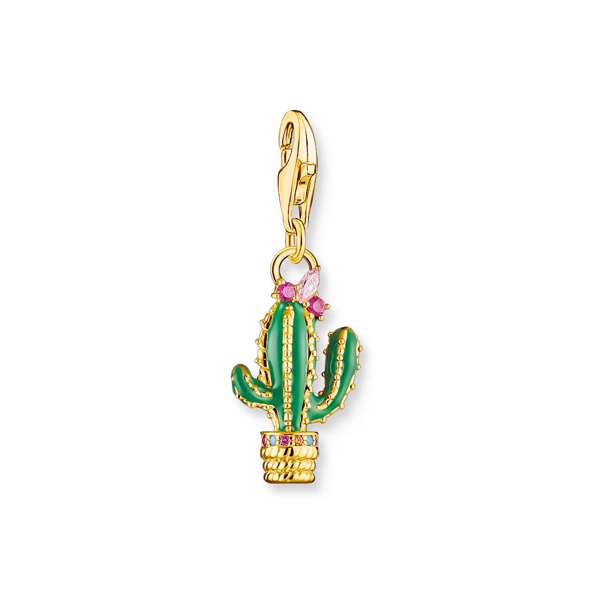 THOMAS SABO Charm-Anhänger grüner Kaktus vergoldet 750 Gelbgold Vergoldung, Kaltemail, 925 Sterlingsilber