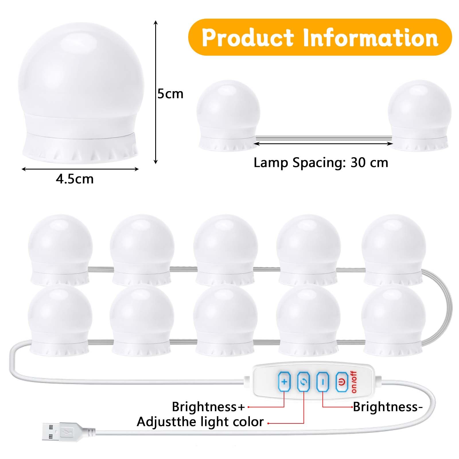 Auauraintt LED para espejo luces Hollywood regulables 3 colores lámpara de maquillaje ropa vestidor baño
