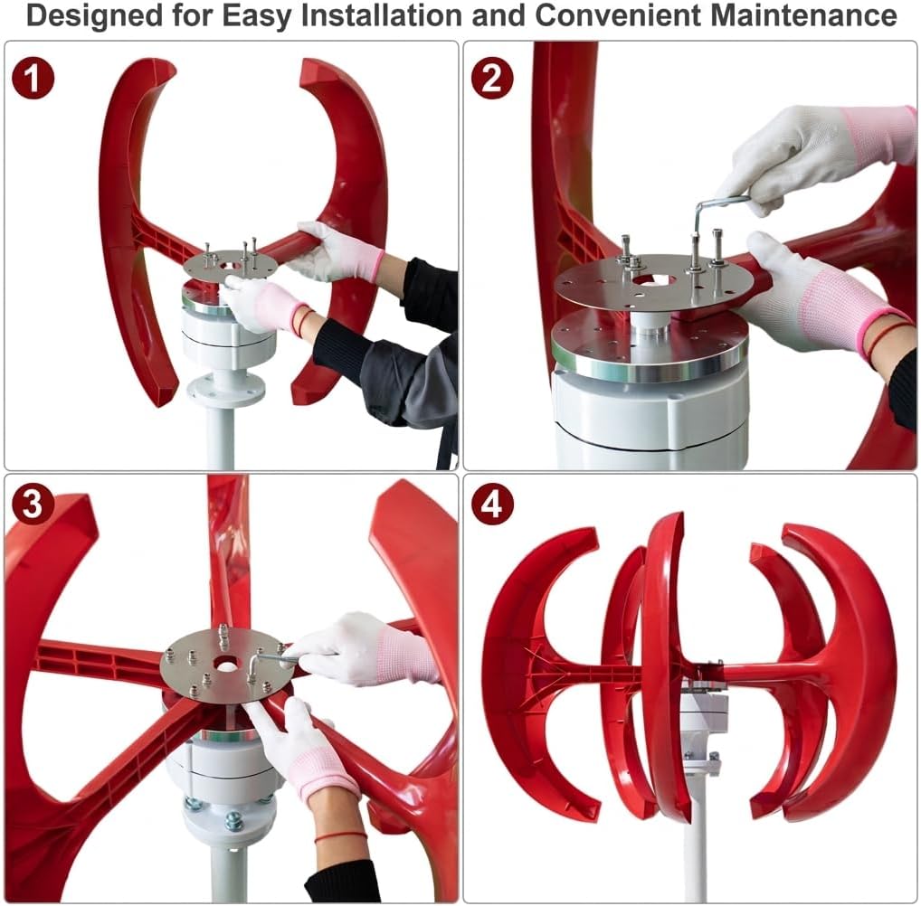 1000W 12V/24V Vertical Axis Wind Turbine Generator, Home Wind Power Turbine System, 3-Blade Permanent Magnet Windmill Generator, for Home, Farm, Street Lamp, RVs, Boats, Cabins