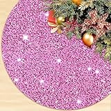 ROMANKAS Large Pink Tree Skirt 60 Inch Christmas Tree Skirt Sequins Glitter Xmas Tree Skirts Velvet Fabric Christmas Tree Mat Round Sparkle Xmas Tree Collar New Year Party Ornament Christmas Tree Rug