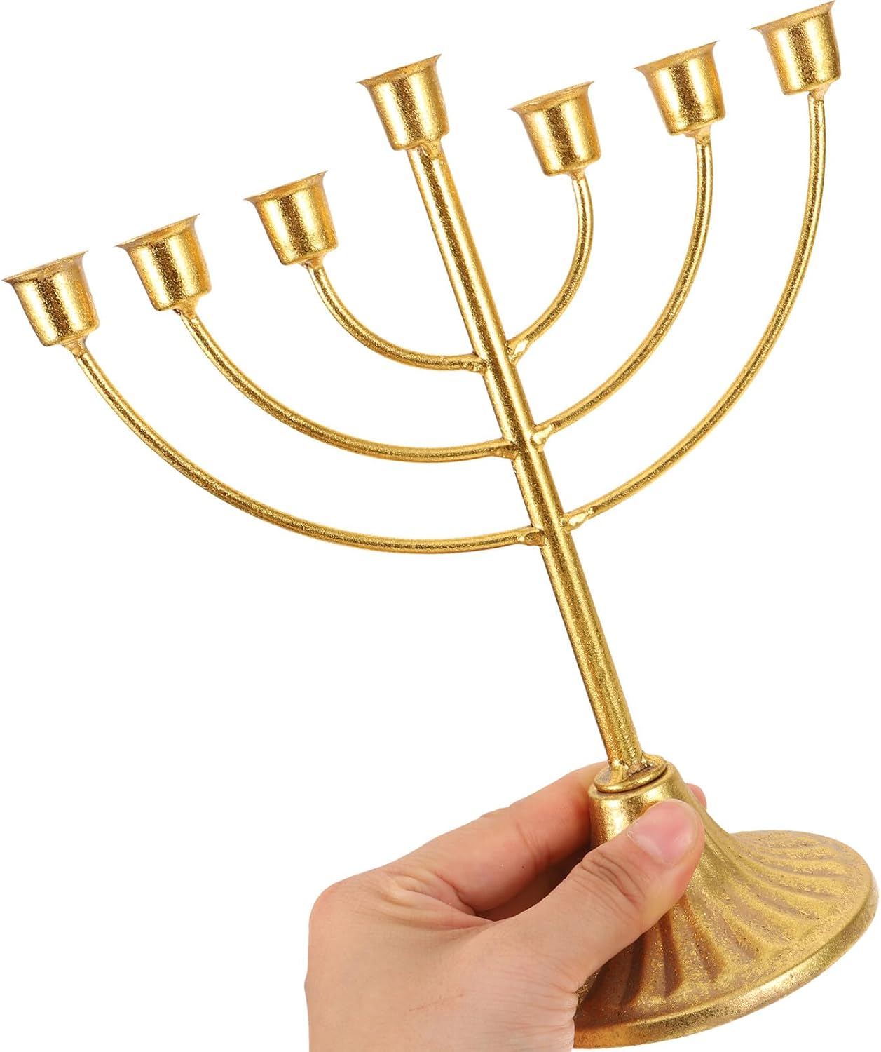 Hanukkah Menorah Candle Holder 7-Branch Metal Candlestick Tabletop Decor Jewish Candle Stand Seven Holes Ornament for Home Celebration