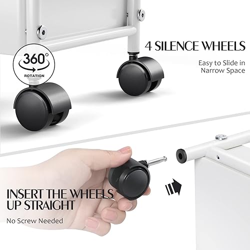 Miniatura 4 de KINGRACK Carrito utilitario de metal de 3 niveles con ruedas, carrito de almacenamiento delgado, carrito de almacenamiento deslizante, carrito de