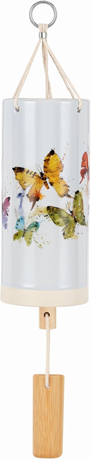 DEMDACO Dean Crouser Collection Watercolor Vibrant Yellow Sunflower 7 x 3 Stoneware Beech, Bamboo, and Stainless Steel Outdoor Garden Wind Chime Noisemaker