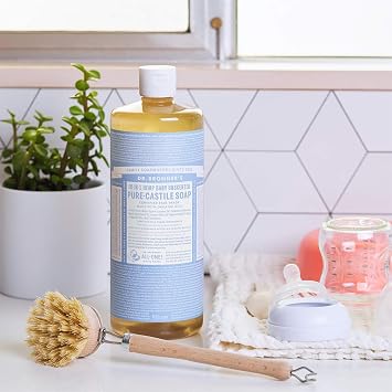 Dr. Bronner's - Pure-Castile Liquid Soap (Baby Unscented, 32 ounce) - Made with Organic Oils, 18-in-1 Uses: Face, Hair, Laundry and Dishes, For Sensitive Skin and Babies, No Added Fragrance, Vegan