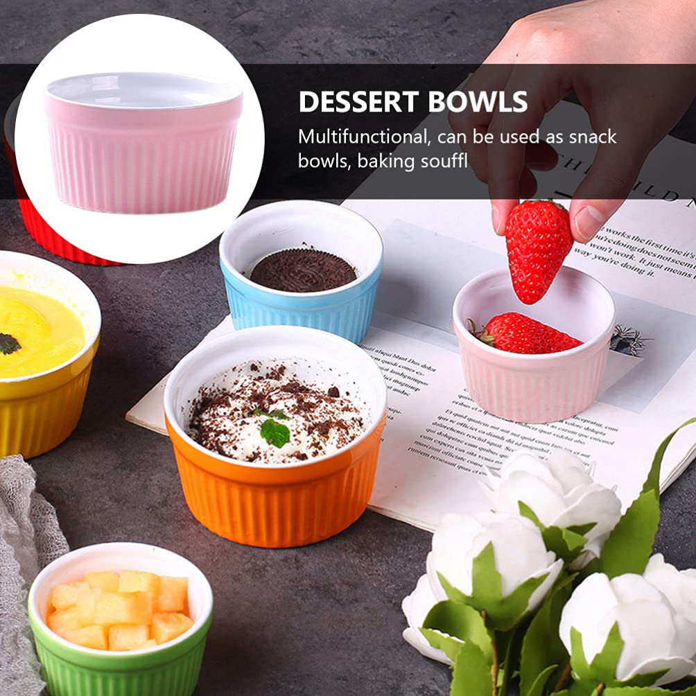 Juego de cuencos para hornear, 5 ramequines de cerámica para salsas, pudín y postres, ideal para crema brulee, servir aperitivos, esenciales de cocina aptos para horno