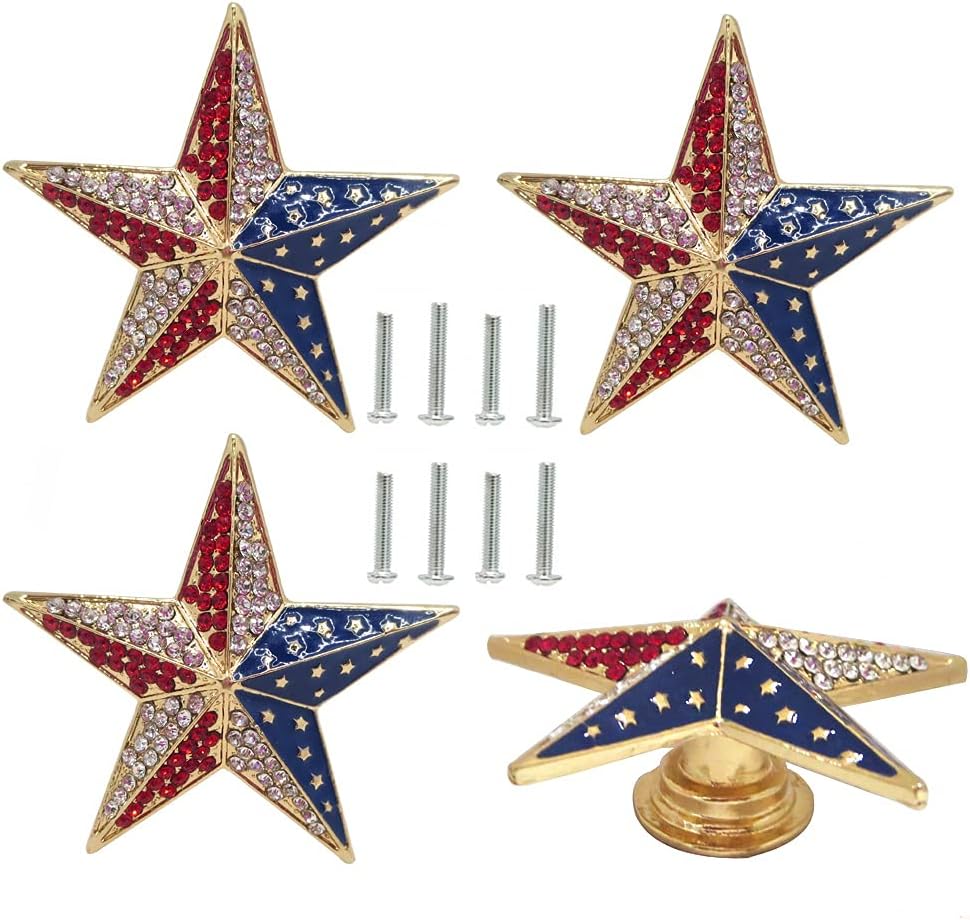 Navy Star Cabinet Knobs 4Pcs - Unique Five-Pointed Star Design - Elegant Drawer Pulls for Cabinet, Dresser, Wardrobe, and More -Hardware for Home Hotel Kitchen Furniture