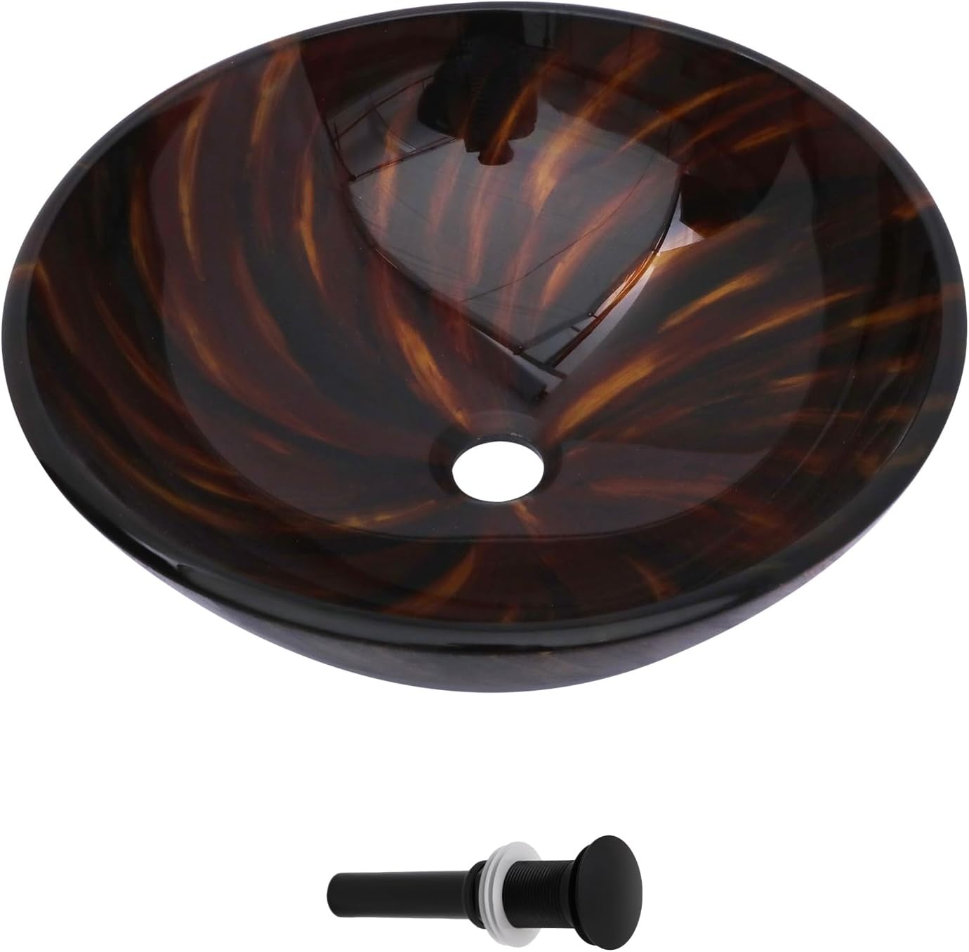 Mocoloo Round Glass Vessel Sink, 16x16 Inch Bathroom Sink Amber Tempered Glass Bathroom Vanity Sink with Pop-Up Drain Above Counter Basin Bowl