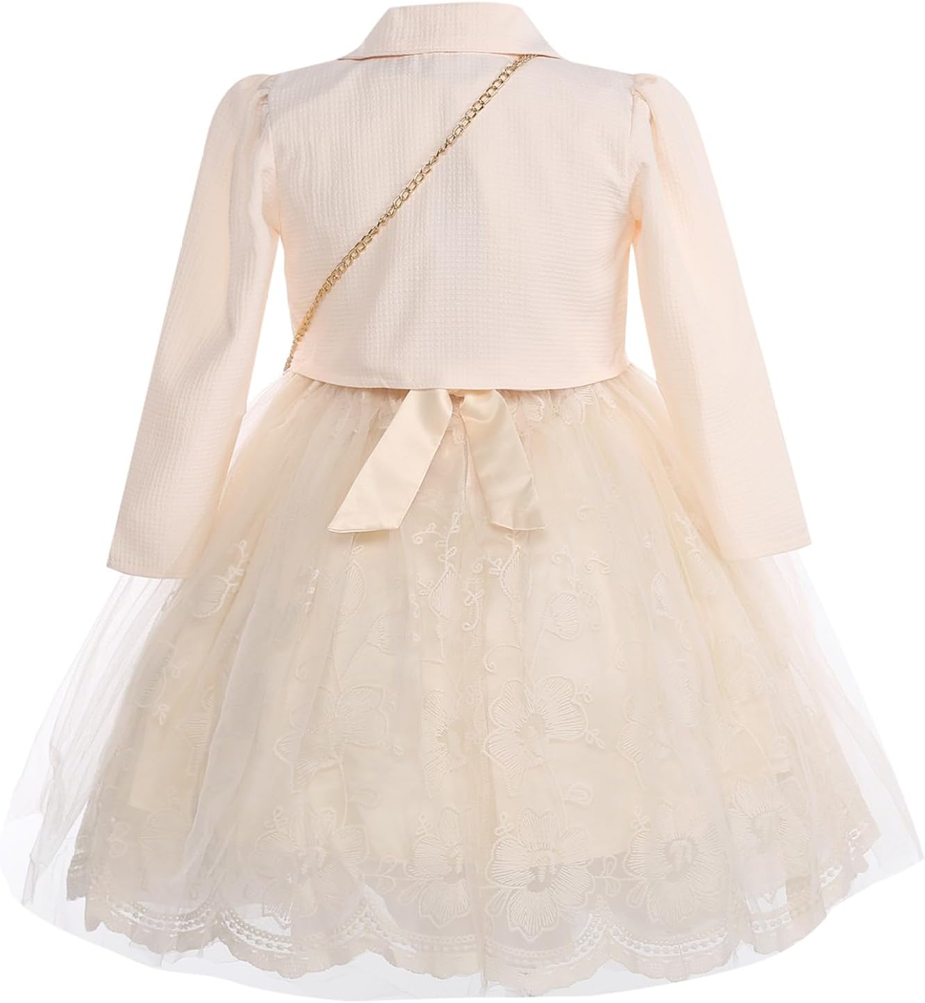 Kids Girls Exquisite Party Gowns 3-piece Set With Long Sleeve Jacket And Bag Champagne 18-24 Months