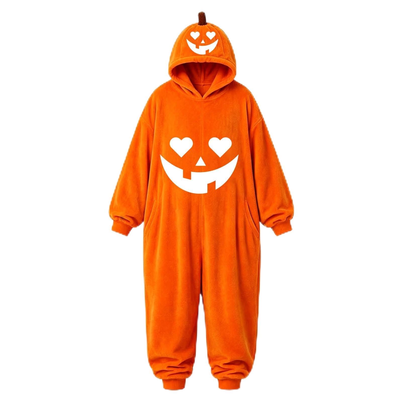 Pigiama Halloween Adulto Tuta Zucca Intera con Cappuccio Cosplay Look Cosplay Originale, Pigiama Halloween Adulto, Tuta Zucca con Cappuccio per Eventi Speciali