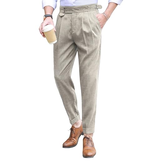 Floerns Calça social masculina, modelagem clássica, frente lisa, para escritório