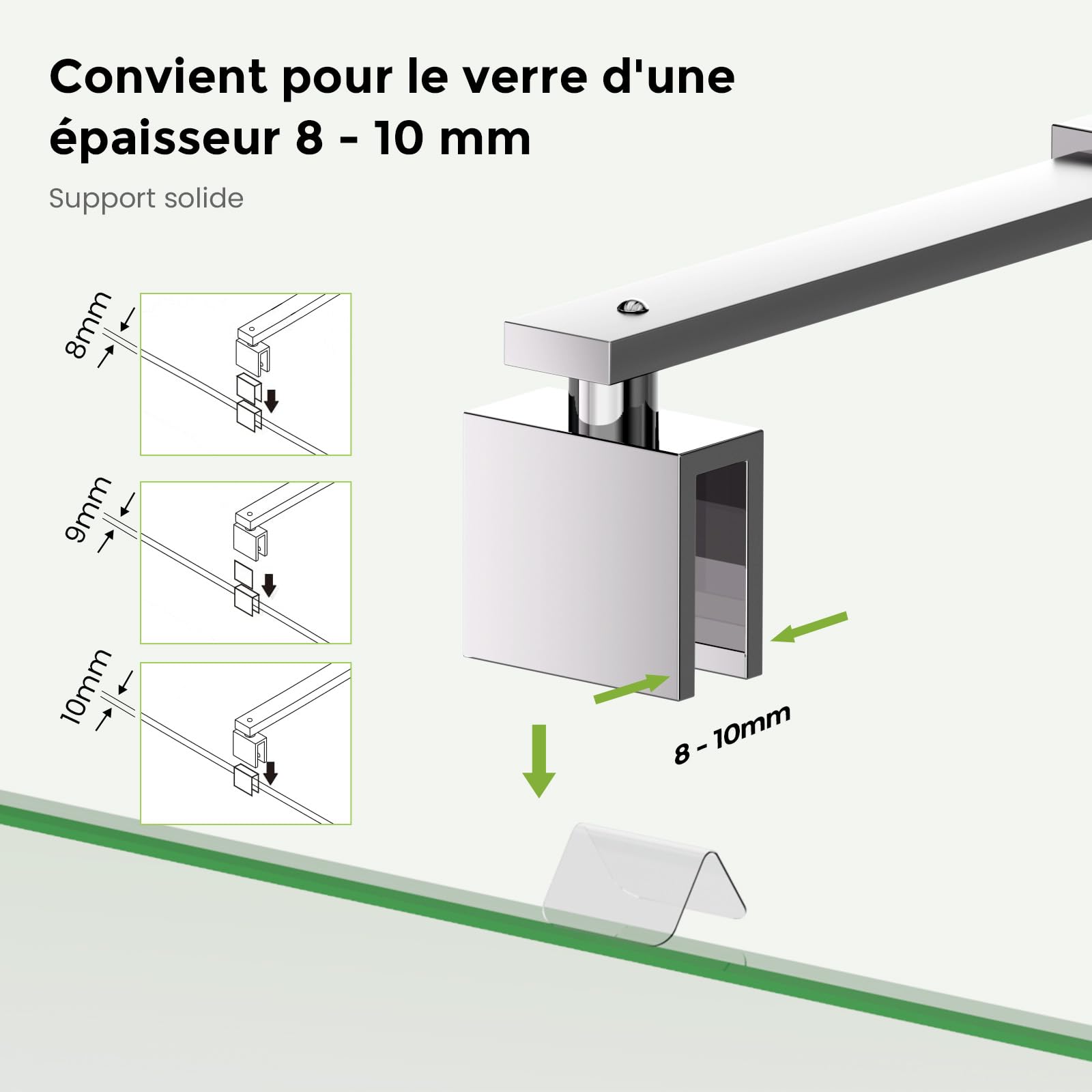 S'AFIELINA Barre de stabilisation, Barre de support pour parois de douche, Angulaire, Flexible, Réglable 700-1200 mm, Stabilisateur pour verre d'épaisseur 8-10 mm (2 pièce)