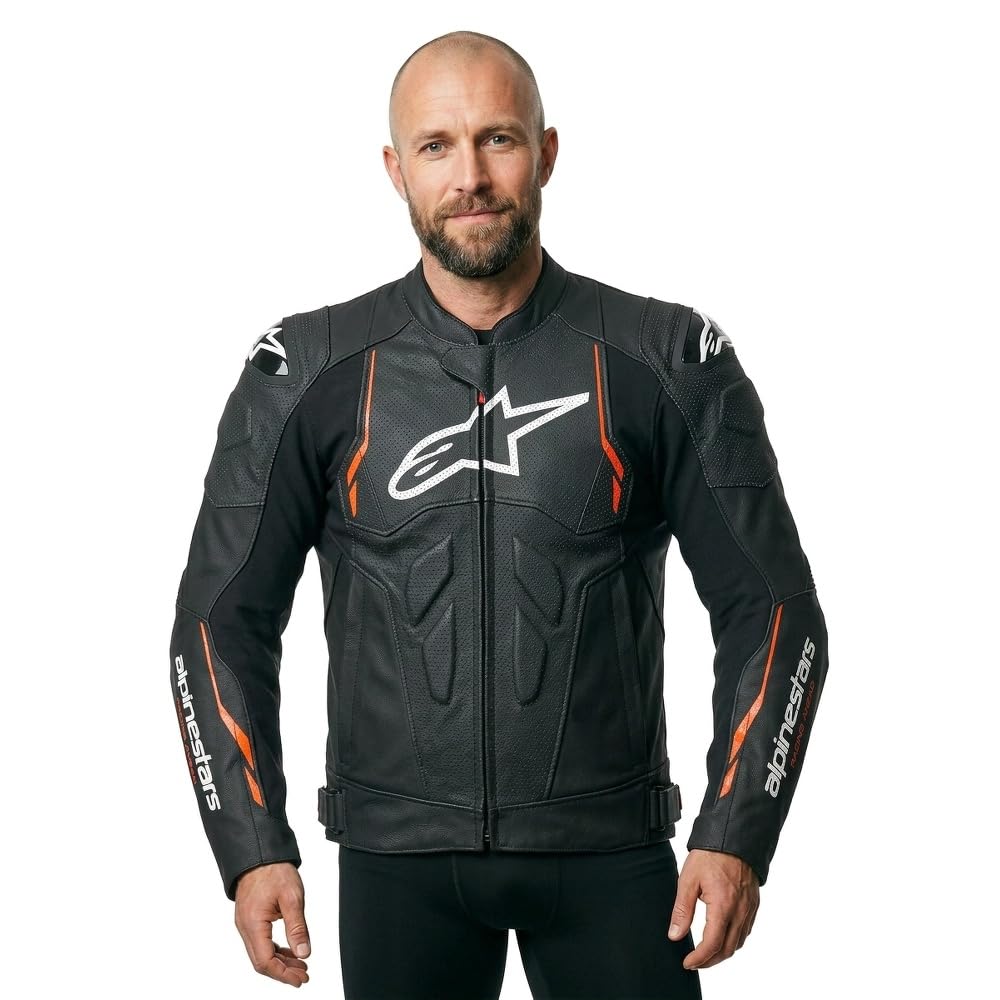 Alpinestars Dusk Airflow perforowana skórzana kurtka motocyklowa, czarny/neonowy czerwony, 46