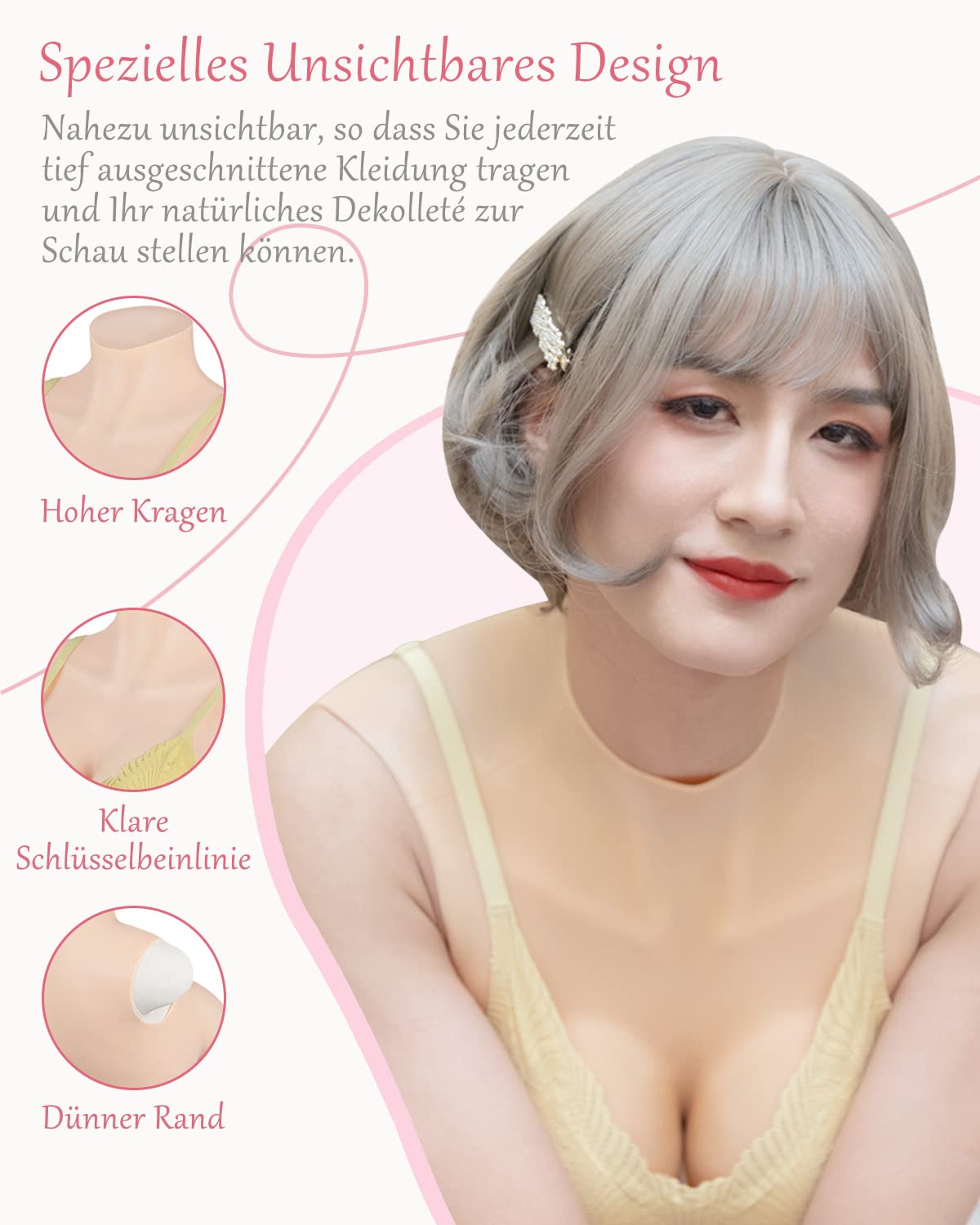 Peikey Silikon Brüste, [Kurze Version] Künstliche Brüste mit Geeignete BH, Realistisch Silikonbrustplatten Brustformen für Crossdresser, Weißer Hautton-Leichte Baumwollfüller, B Körbchen