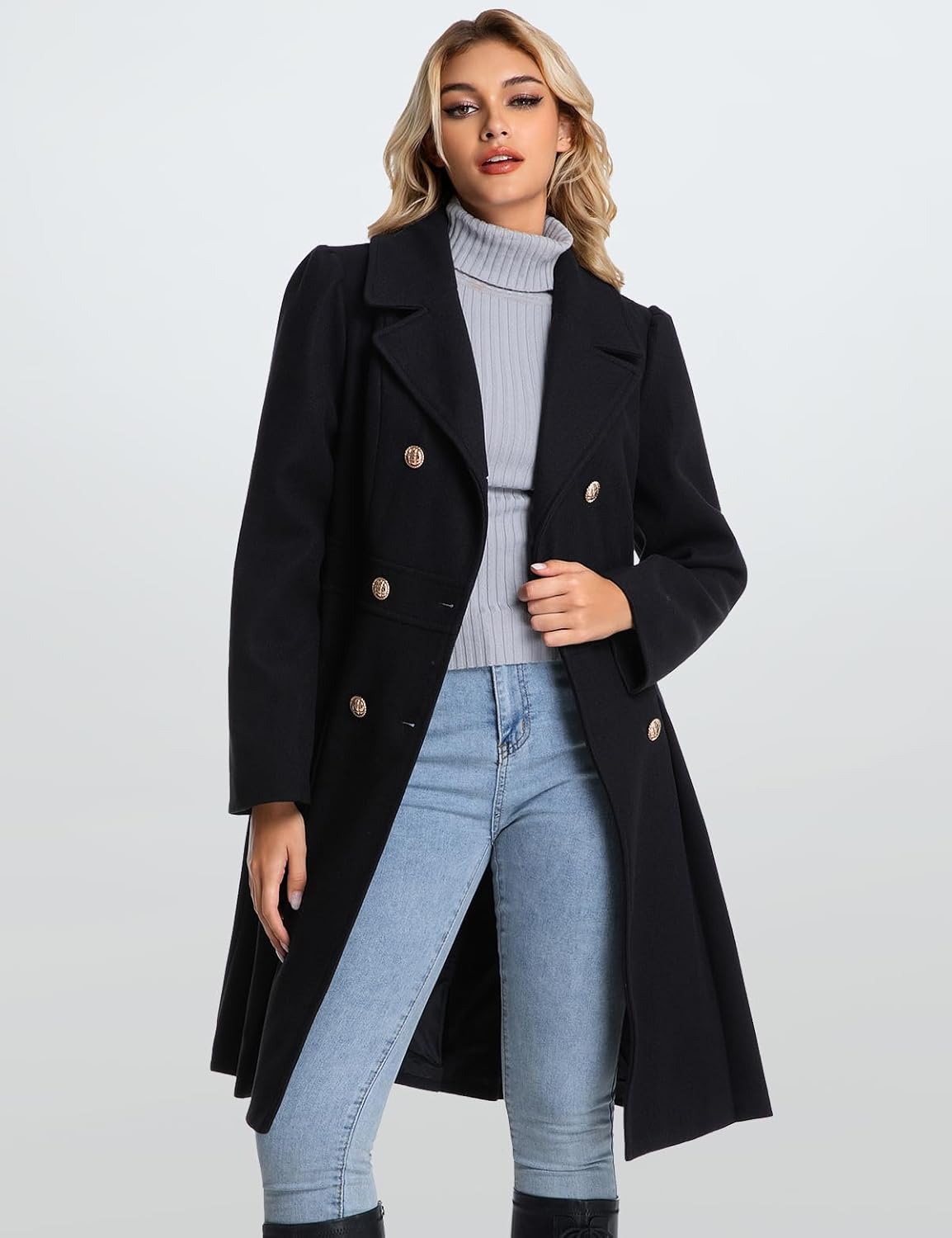 2026 Winter Coats for Women Double Breasted Lapel with Pockets A-line Coat - Image 6