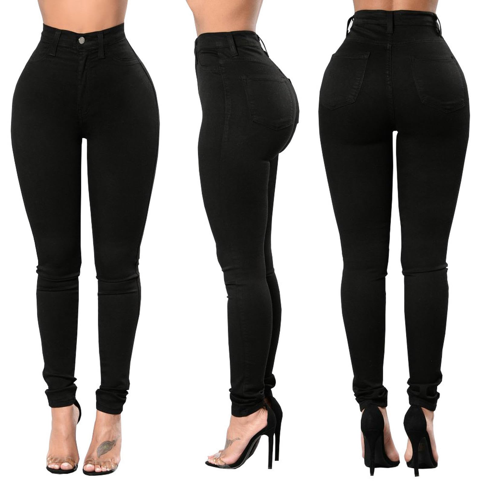 Jeans Donna Skinny Moda Stretch Jeans-Nero-s