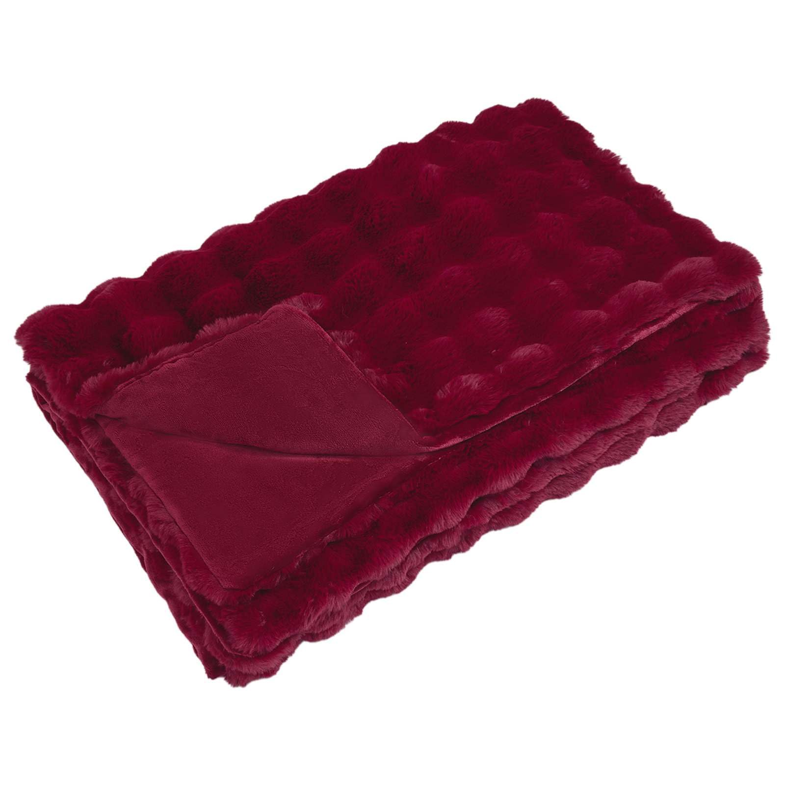 QZZCED Anti-Slip Faux Rabbit Fur Blanket Olite Bordeaux Red Polyester Plush Bubble Texture Throw for Couch or Bed