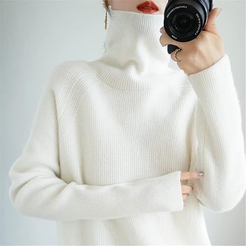 Miniatura 6 de Suéteres y suéteres de cachemira para mujer, cuello alto, grueso, color sólido, suave, para mujer, suéter suelto
