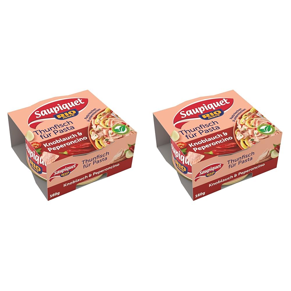 Saupiquet Rio Mare Thunfisch für Pasta Knoblauch & Peperoncino, Pasta kochen - mit Thunfisch vermischen - Genießen, 160g (Packung mit 2)