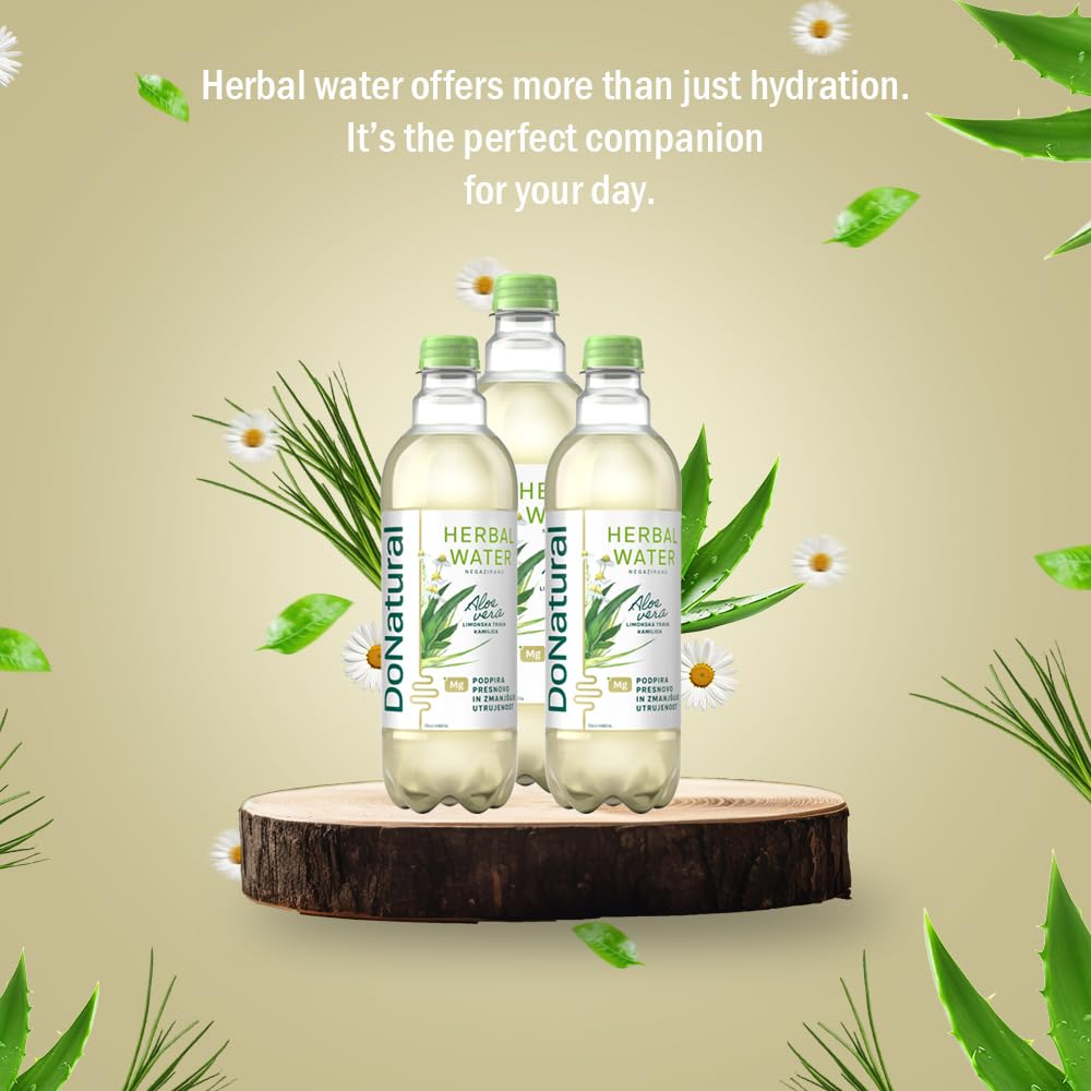 Paquete de 12 DoNatural Agua Herbal de Aloe Vera – Hierba de limón y manzanilla, 500 ml – Bebida baja en calorías de aloe vera con magnesio y fibra, sin edulcorantes artificiales