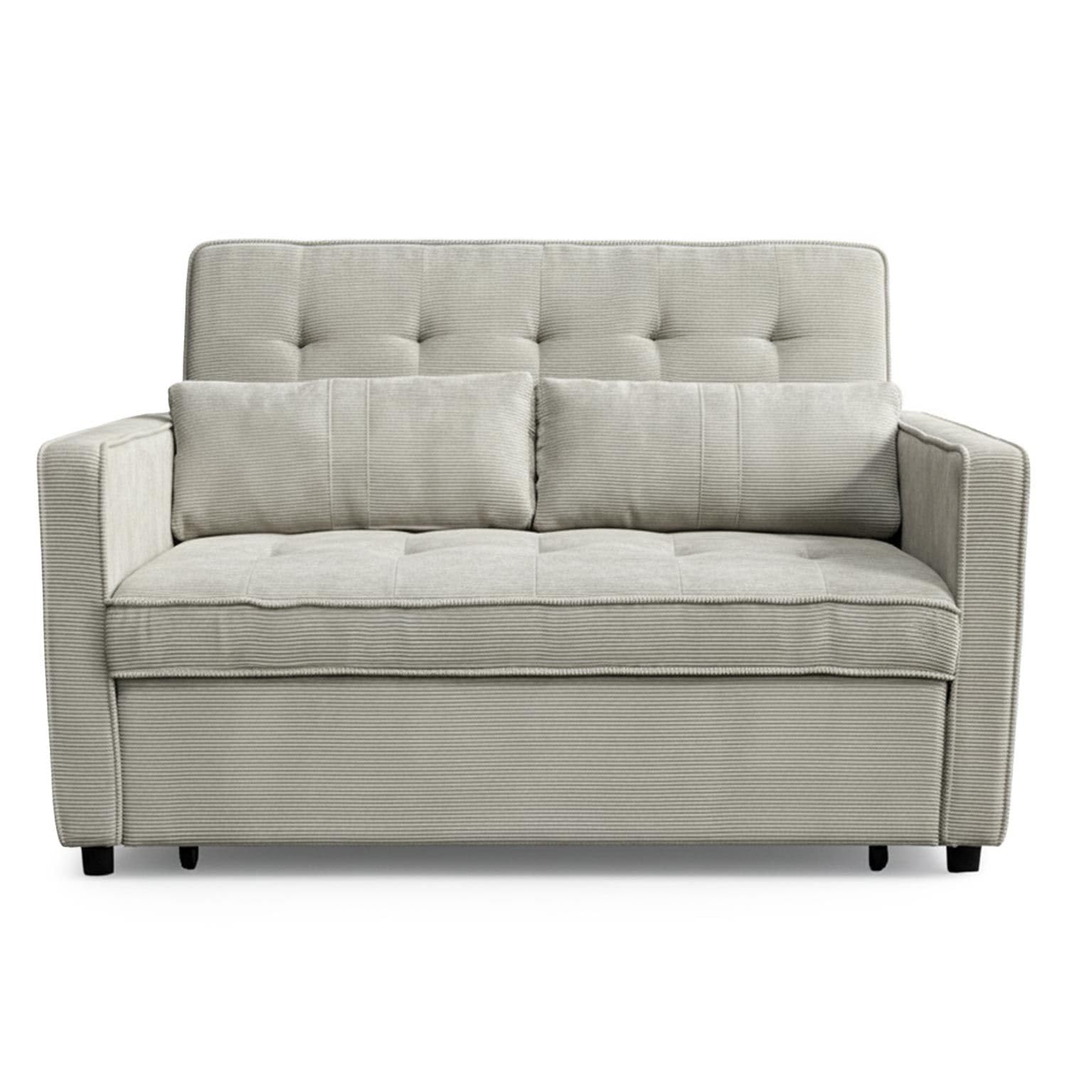 Menzzo Canapé Convertible 2 Places KOMARIA en Velours côtelé Taupe Clair – Petit canapé lit Design Moderne et cocooning – Couchage d’appoint Compact pour Studio et Salon