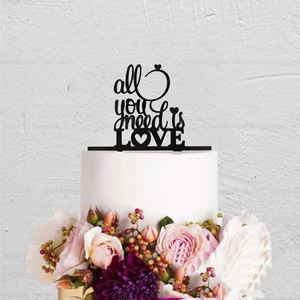 Bride and Groom Cake Topper "All You Need is Love" Wedding Cake Decoration,Birthday Party/Anniversary Cake Topper