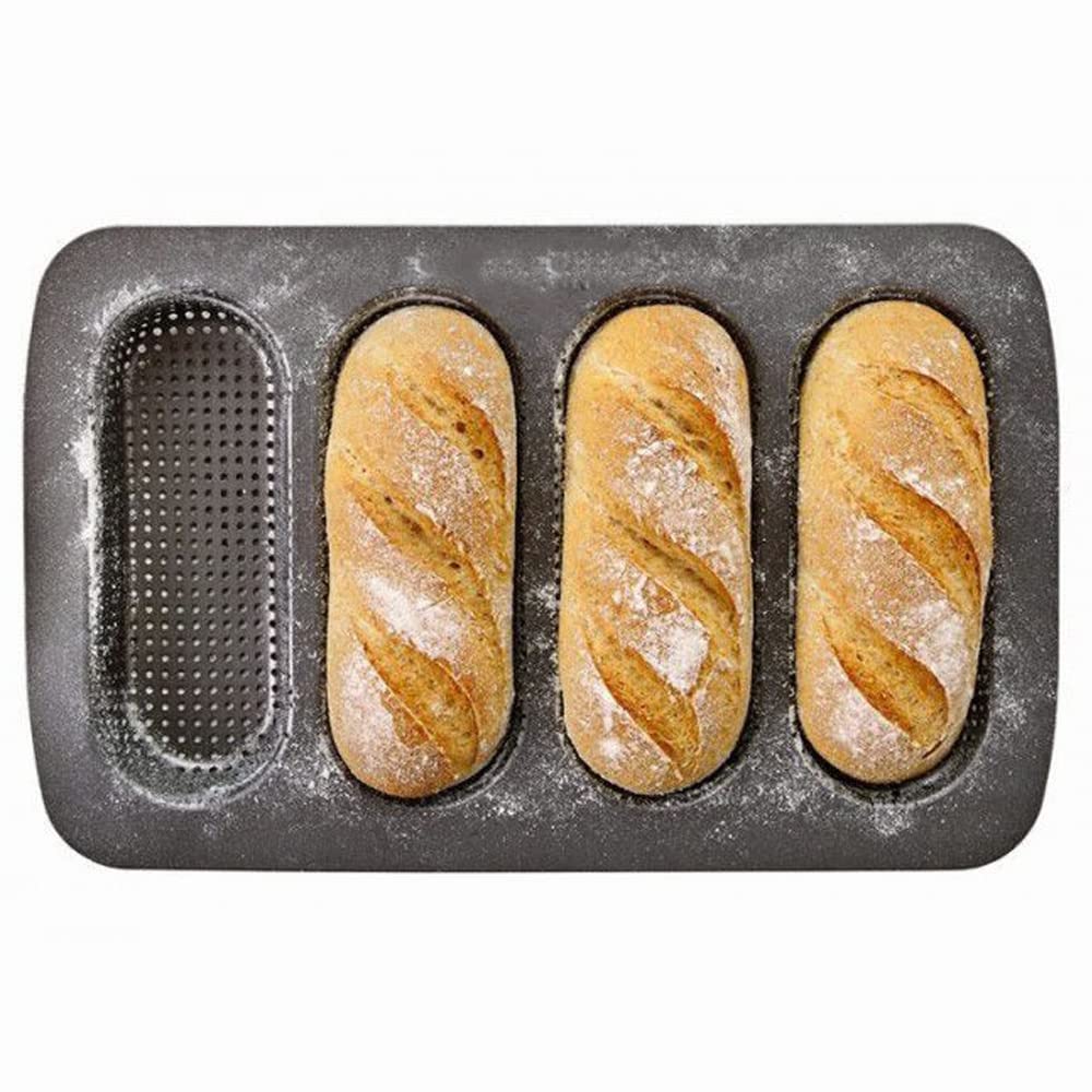 Molde Perforado para Pan Francés o Mini Baguettes - Bandeja para Hornear 4 Panecillos - Acero al Carbono