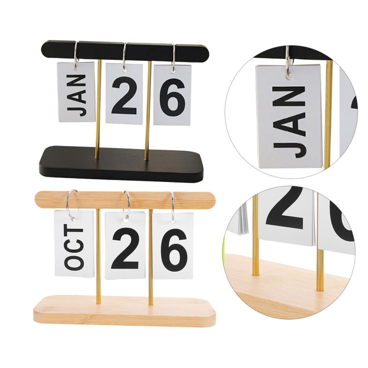 2pezzi Calendario Perpetuo in Legno da Scrivania Blocco di Legno Moderno Calendario Manuale Riutilizzabile Decorazione Ufficio in Organizzatore da Tavolo Rustico