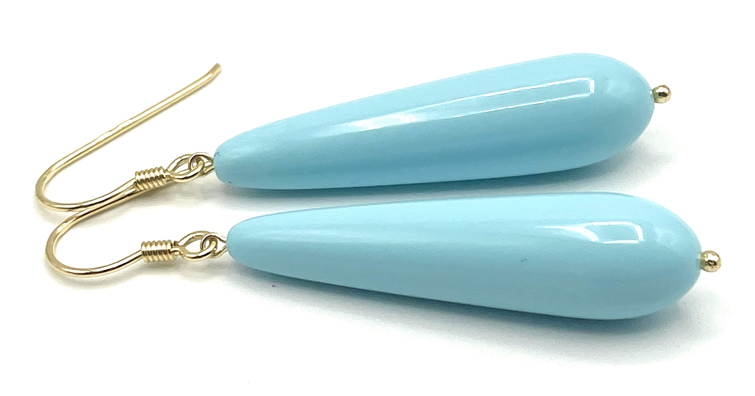Orecchini con Lunghe Gocce Turchesi, Pendenti Argento Galvanizzato Oro, Gioielli Classici Made in Italy, Bijoux Estate, Regalo per Lei