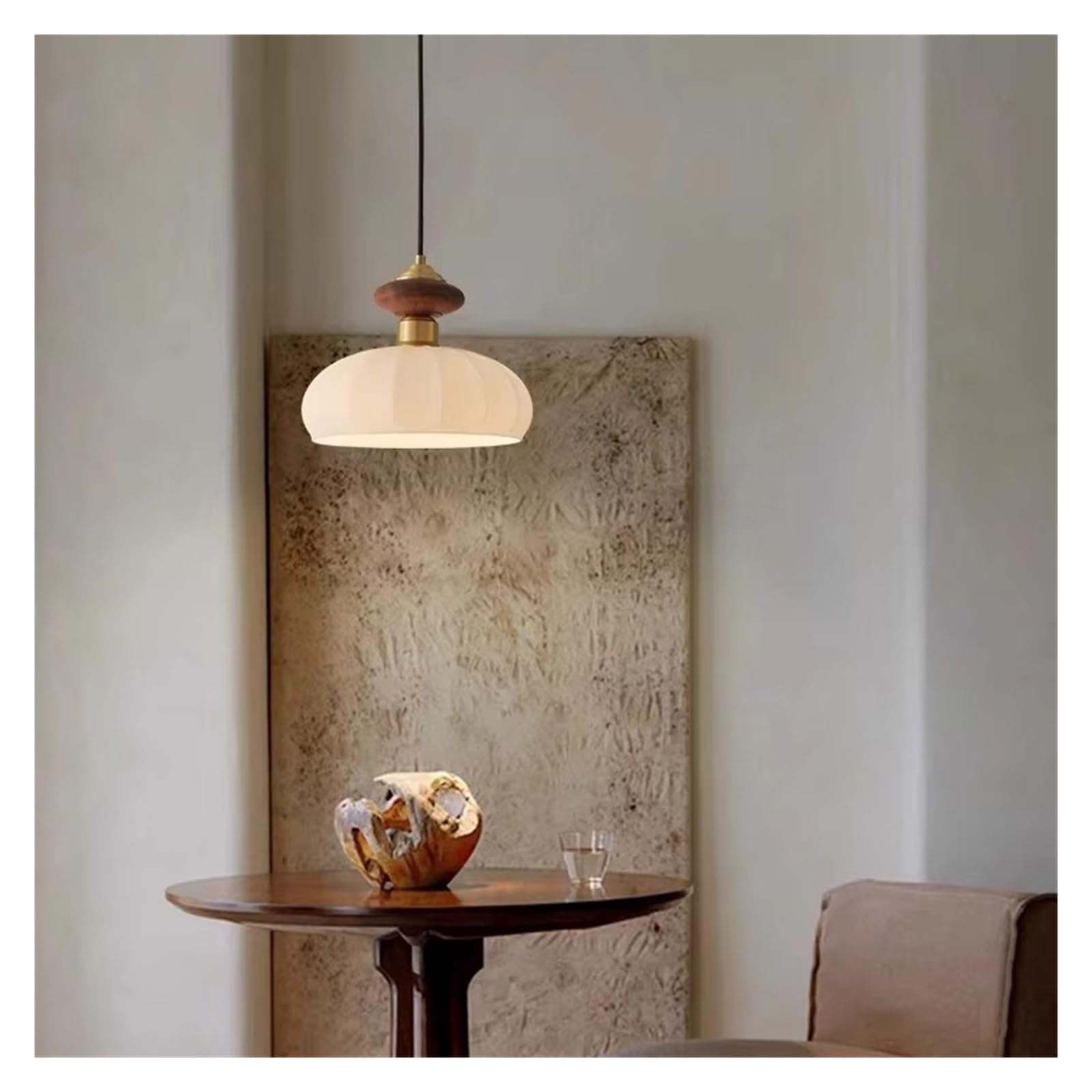 Walnut Wood Brass Fabric lampshade, French Retro Art Vintage