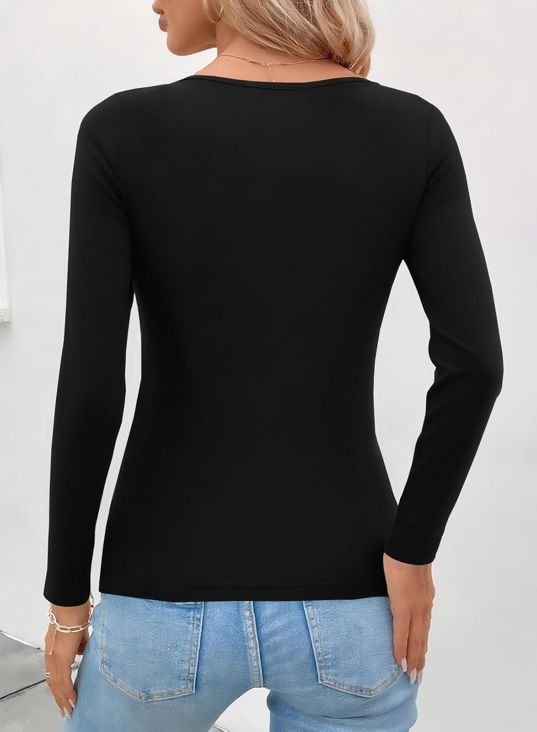 LOLONG Womens Long Sleeve Shirts Fall 2025 Asymmetrical Neck Slim Fitted Tee Tops - Image 4