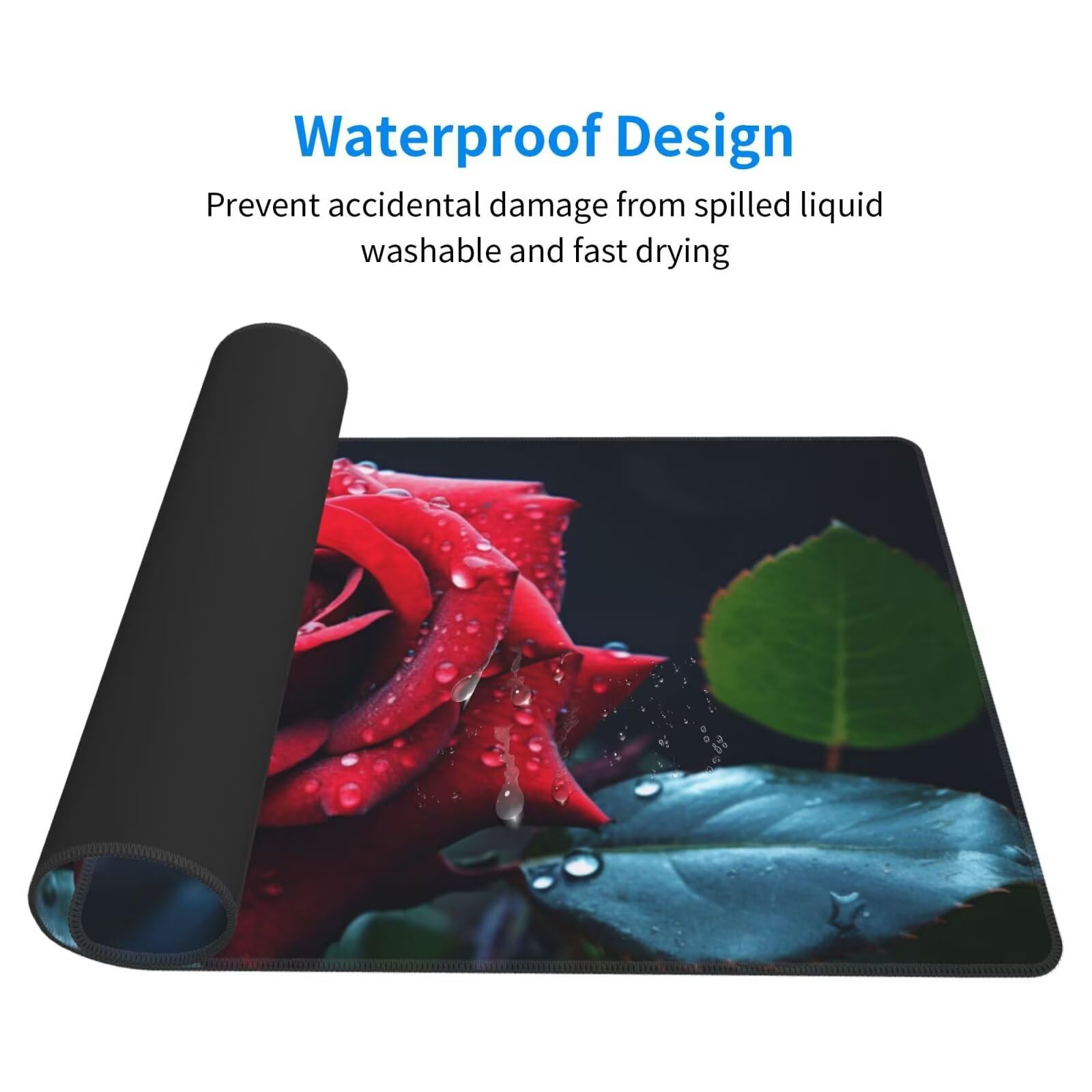 Gaming Mauspad XXL 1400x600x4mm Großes Mousepad mit Ernähten Kanten, Wasserdicht und rutschfest Tastatur Matte, Verbessert Präzision und Geschwindigkeit, für Büro, PC, Laptop Pad Rote Rose Z7533