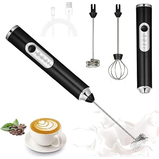 Uvasaggaharam Electric Milk Frother, USB Rechargeable, 3-in-1 Handheld Coffee Mixer with Speed Control and Whisk Attachments, Black