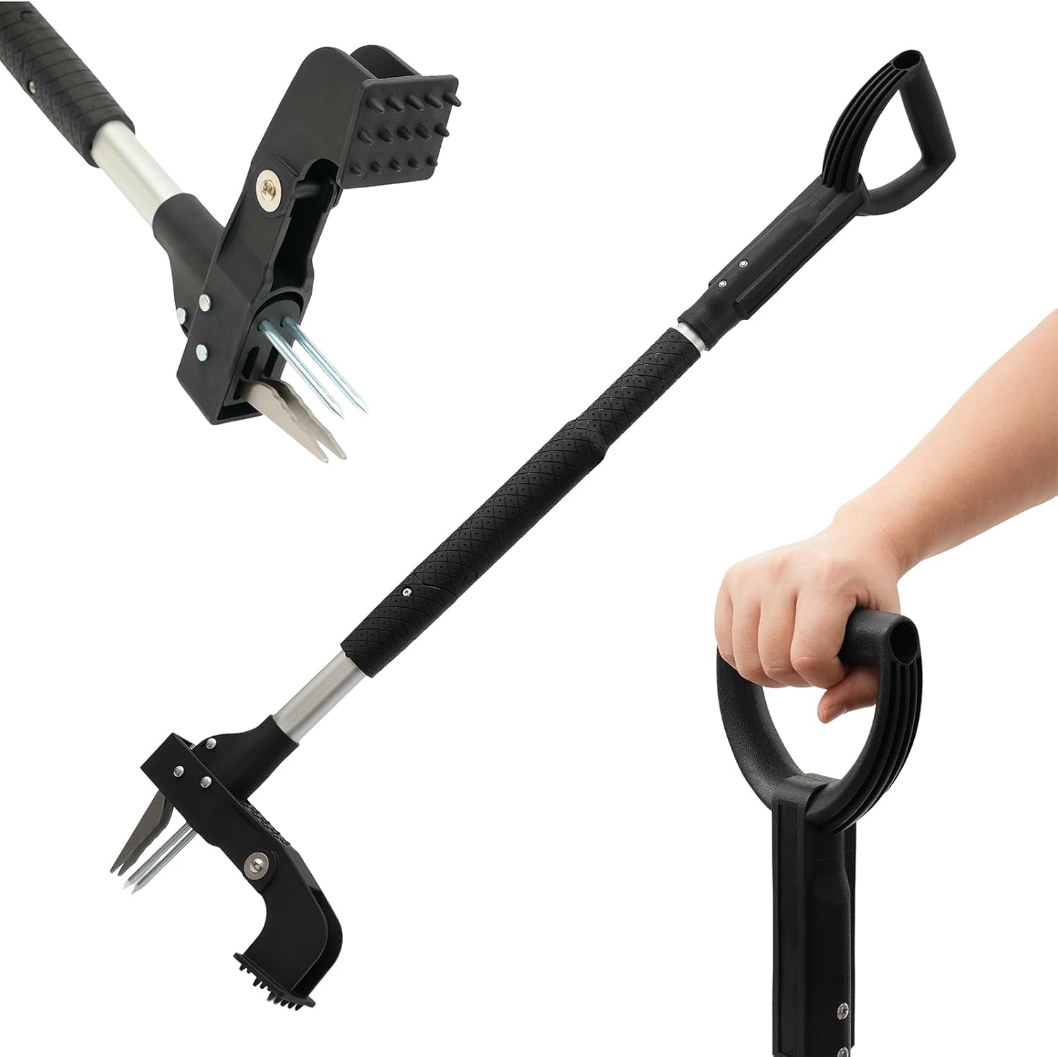 Weed Puller Tool, Gardening Stand-Up Weeder Puller with Ergonomic 39" Long Handle and 4 High-Strength Stainless Steel Claws, Easily Weeds Without Bending, Pulling, or Kneeling（Black）