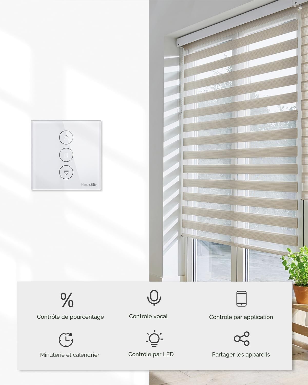 4Pack Interrupteur Volet Roulant Connecté, 86x86mmInterrupteur Tactile pour Rideau de Fenêtre Compatible avec Alexa, Google Home, Contrôle de Pourcentage et Commande Vocale Fil Neutre Requis