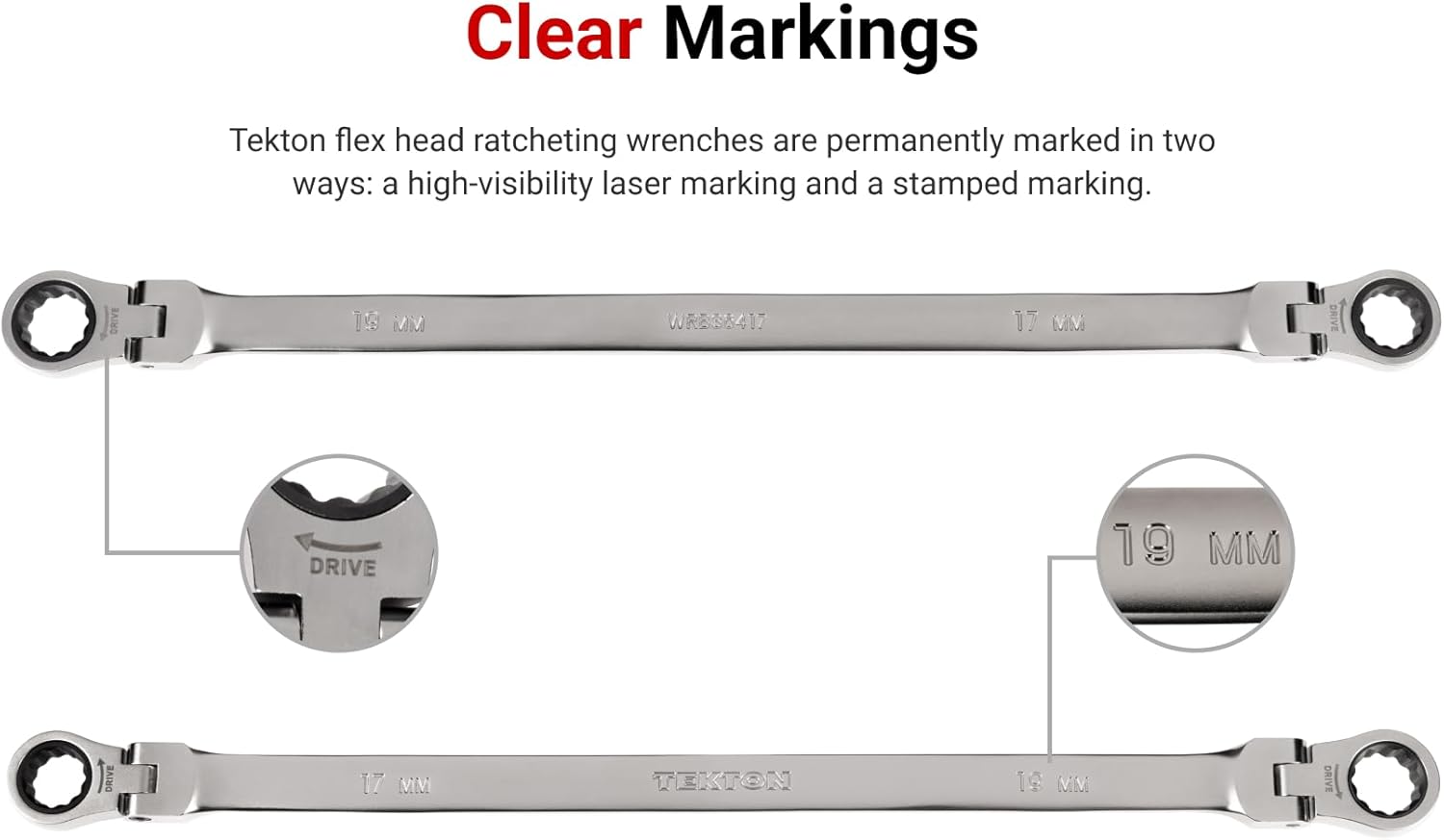 TEKTON Long Flex Head 12-Point Ratcheting Box End Wrench Set with Modular Organizers, 7-Piece (6-19 mm) | WRB96301