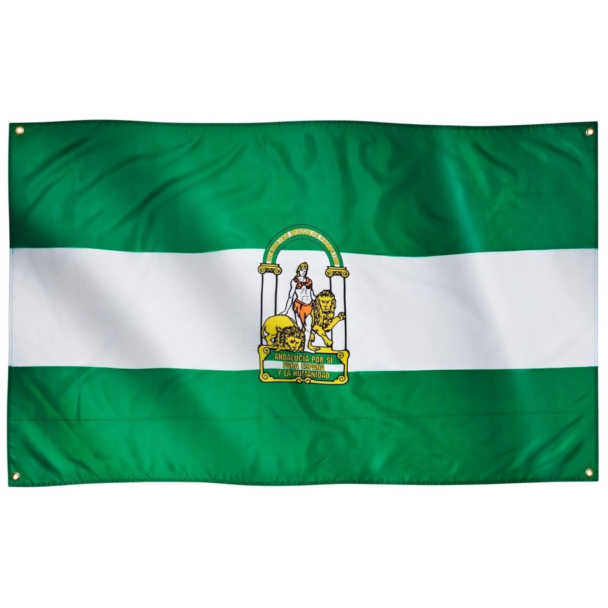 Bandera Andalucia 90x150cm, Bandera Andaluza con 4 Ojales de Latón, Andalucia flag, Banderas de Comunidades para exterior, Material Poliéster, Impresión ambas caras - imagen 1