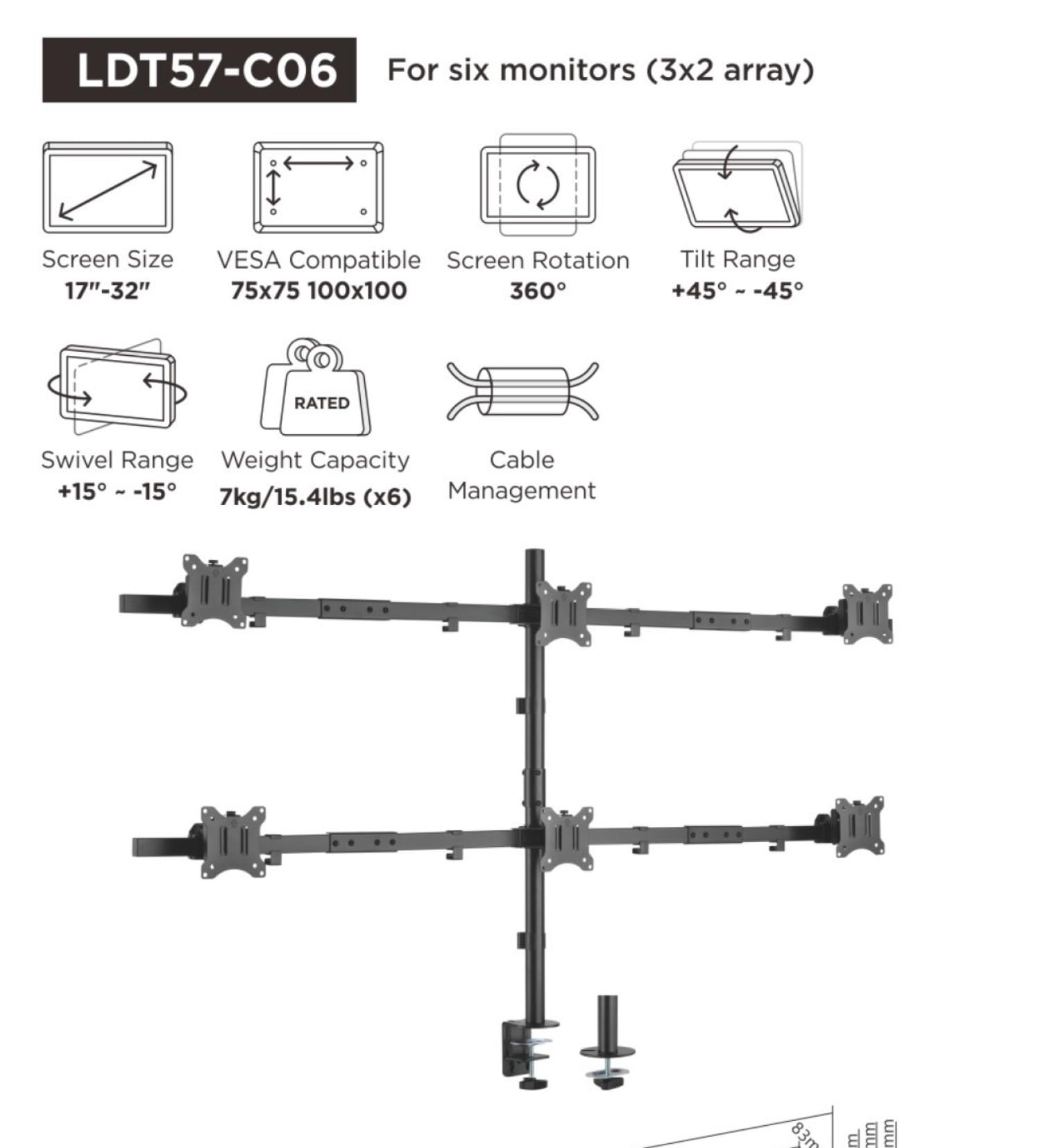 Equip 650160 17"-32" supporto da tavolo mobile per 6 monitor