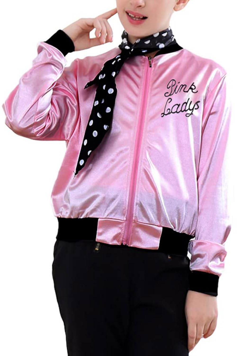 Lixinya Child Girls Pink Satin Ladys Jacket 50S Pink Satin Jacket Halloween Costumes Little Girls' Coat Size 6-14