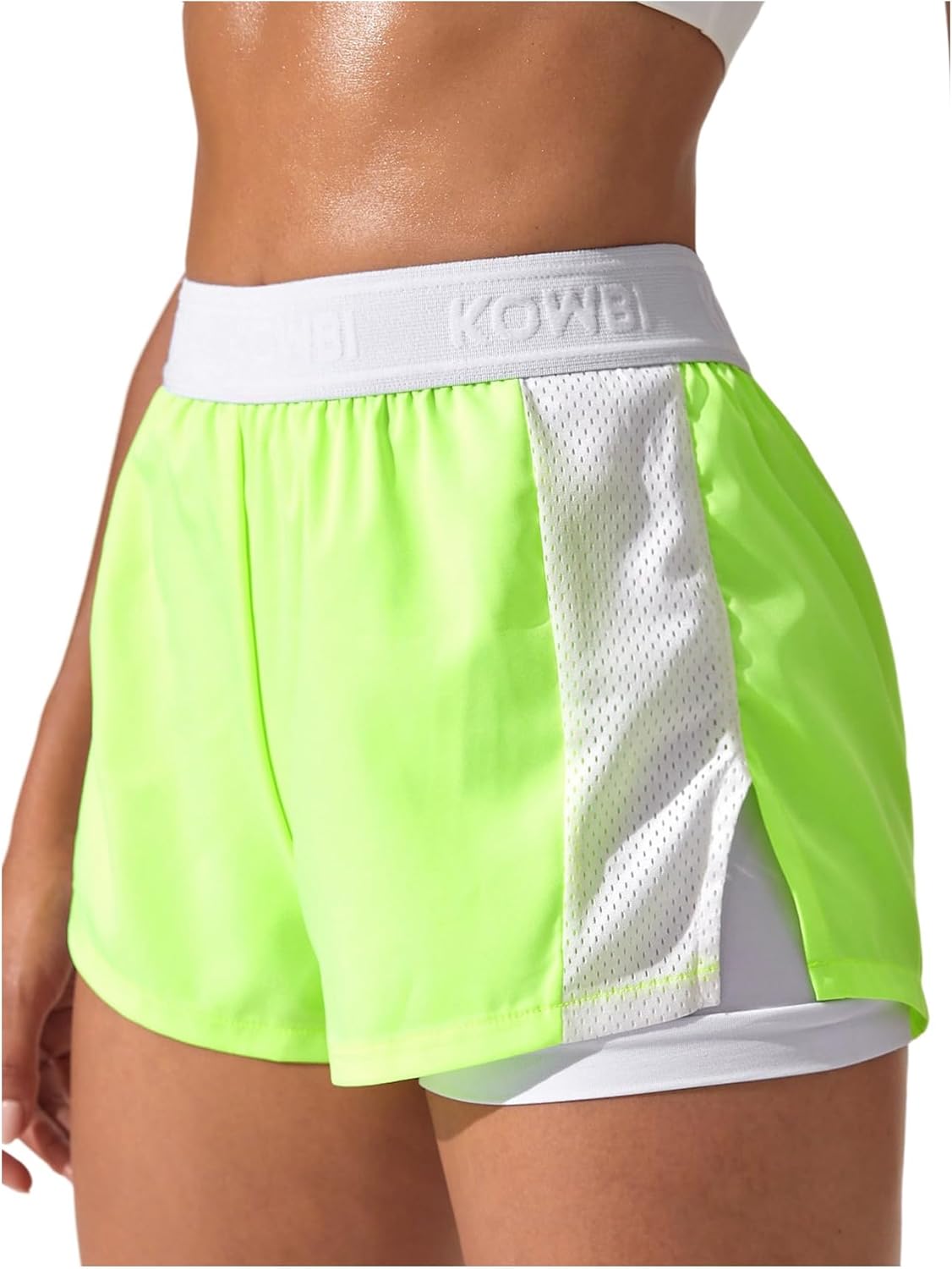 OYOANGLE Women's 2 in 1 Running Shorts High Waisted Workout Athletic Shorts